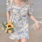 Short-sleeve Tie Dye Cold-shoulder Mini Dress / Midi Dress / Camisole Top