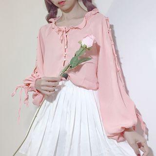 Ruffle Trim Lace-up Long-sleeve Top