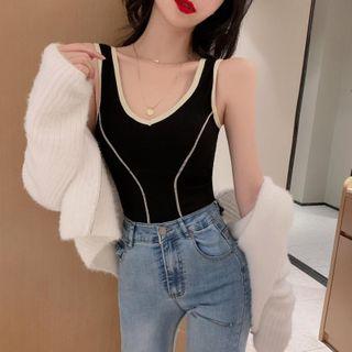 Contrast Trim Tank Top Black - One Size