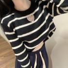Long-sleeve Striped Cut-out Knit Sweater