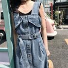 Denim Button Midi Pinafore Dress