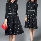 Long-sleeve Star Print A-line Dress