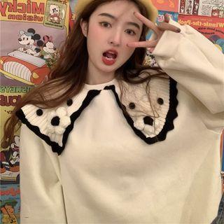 Contrast Trim Collar Sweatshirt White - One Size