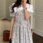 Short-sleeve Floral Midi A-line Dress Floral - White - One Size