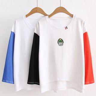Embroidered Color Panel Long Sleeve T-shirt