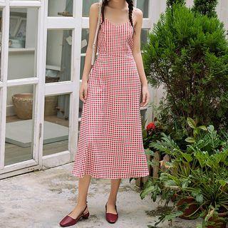 Open-back Gingham Midi Sundress