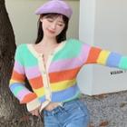 Color-block Knit Cardigan Almond - One Size
