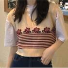 Floral Jacquard Sweater Vest Beige & Red - One Size