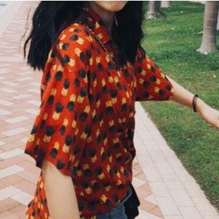 Elbow-sleeve Pineapple Patterned Shirt Pineapples - Red - One Size