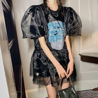 Short-sleeve Sheer Mesh Dress