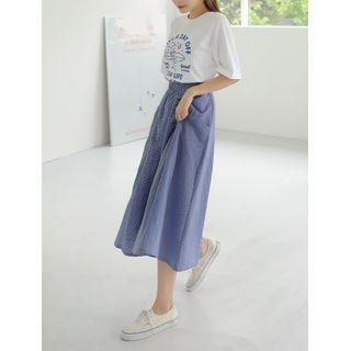 Pocket-side Gingham Long Flare Skirt