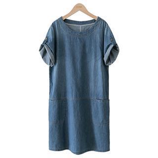 Tab-sleeve Denim Shift Dress