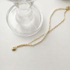Faux Pearl Necklace Necklace - Love Heart - Gold - One Size
