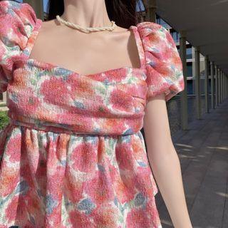 Print Puff-sleeve Short Sleeve Shirt