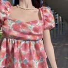 Print Puff-sleeve Short Sleeve Shirt
