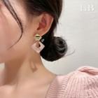 Square Alloy Dangle Earring 1 Piece - S925 Silver - Pink & Gold - One Size