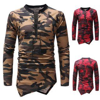 Irregular Hem Camouflage Long-sleeve T-shirt