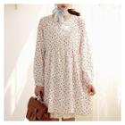 Long-sleeve Round-neck Floral Pattern Empire A-line Dress