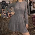 Single-breasted Long-sleeve Knit Pleated Dress
