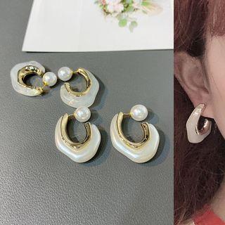 Faux Pearl Acrylic Dangle Earring 1 Pair - White & Gold - One Size