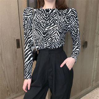 Long-sleeve Zebra Print Top Zebra Print - Black & White - One Size