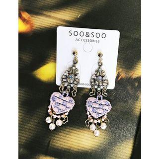 Checked Heart-panel Chandelier Earrings