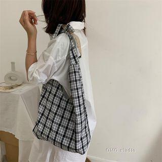 Plaid Canvas Tote Bag As Shown In Figure - One Size