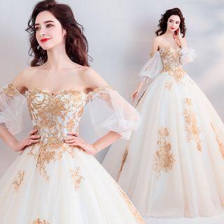 Off Shoulder Embroidered Wedding Ball Gown