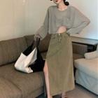 Long-sleeve T-shirt / Slit Maxi A-line Skirt