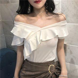 V Collar Off-shoulder Short-sleeve Top
