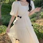 Puff-sleeve Bow Midi Dress