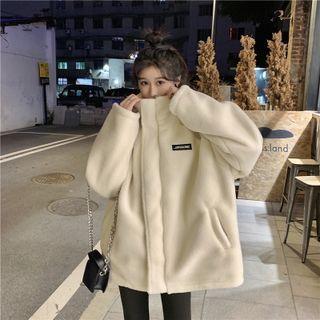 Fleece Zip-up Jacket Apricot White - One Size