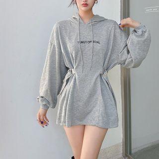 Lettering Tie-waist Mini A-line Hoodie Dress