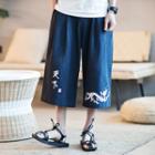 Dragon Embroidered Culotte Pants