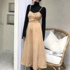 Turtleneck Long-sleeve T-shirt/ Midi Strappy A-line Dress