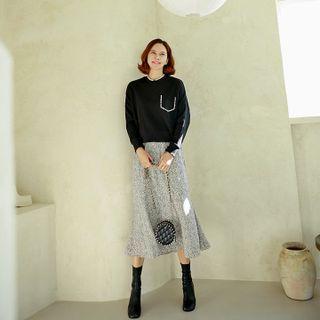 Drop-shoulder Faux-pearl Trim Sweatshirt Black - One Size