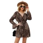 Leopard Print Bell-sleeve Mini A-line Dress