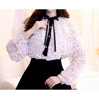 Tie-neck Tiered-lace Cape
