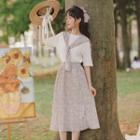 Set: Short-sleeve T-shirt + Floral Print Skirt + Shawl