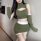 Sleeveless Knit Top / Arm Sleeve / Pencil Skirt / Set