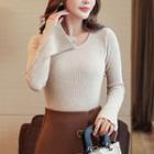 Flare-sleeve Knit Top Beige - One Size