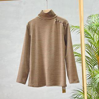 Long-sleeve Turtleneck Striped T-shirt Coffee - One Size