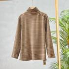 Long-sleeve Turtleneck Striped T-shirt Coffee - One Size