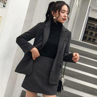 Set: Plain Blazer + Mini A-line Skirt