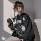 Crane-print Loose-fit Hoodie