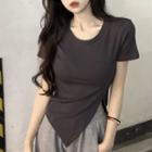 Short-sleeve Slit Top Gray - One Size