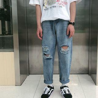 Couple Matching Ripped Straight-leg Jeans