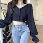 V-neck Check Crop Blouse