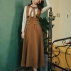 Striped Button Vest / Maxi A-line Skirt / Shirt / Set