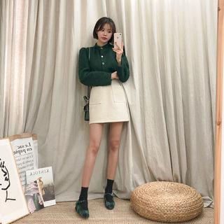 Dual-pocket Wool Blend Miniskirt
